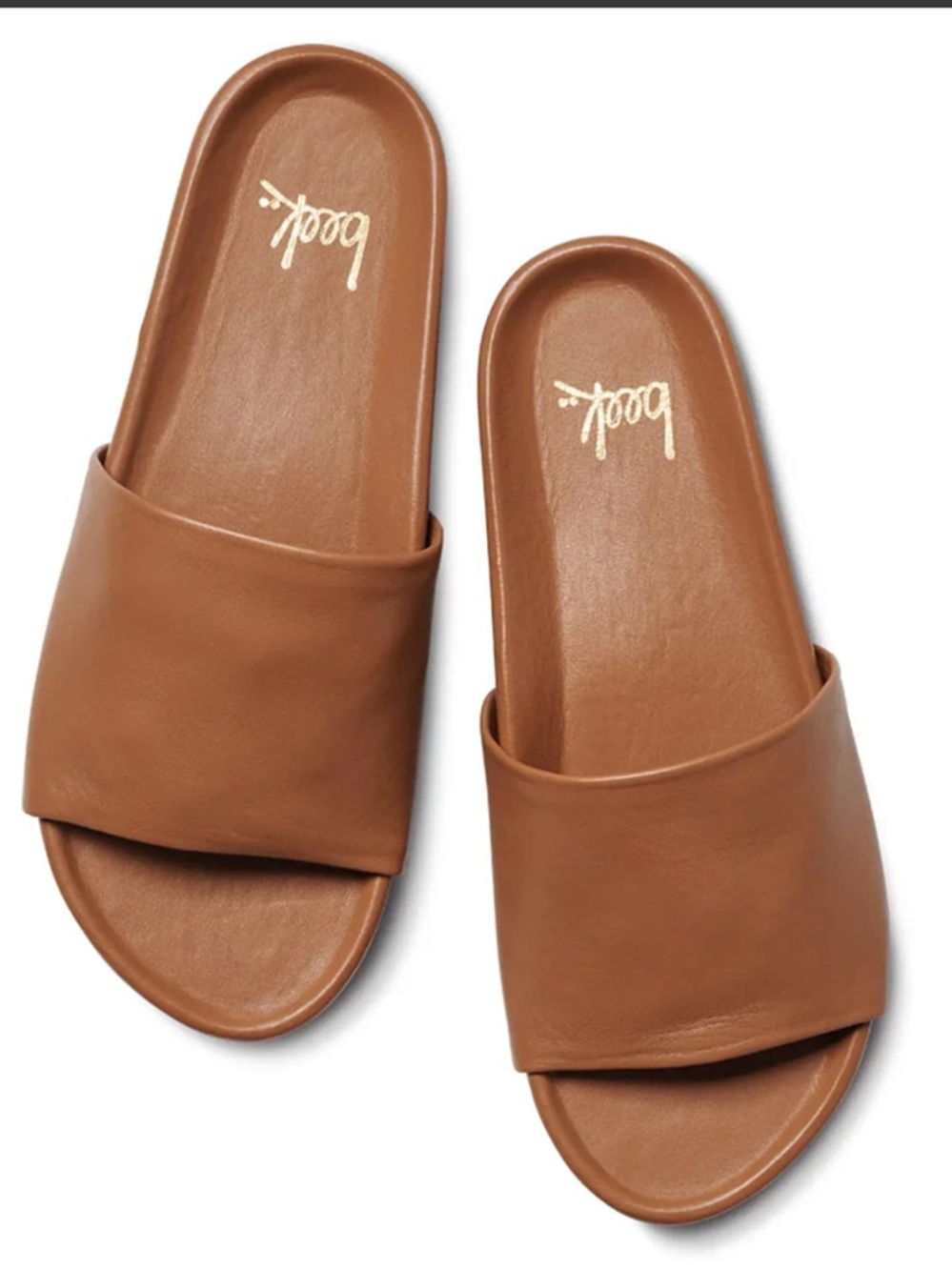 beek Cognac Brown Leather Slide Sandals - Picture 3 of 10